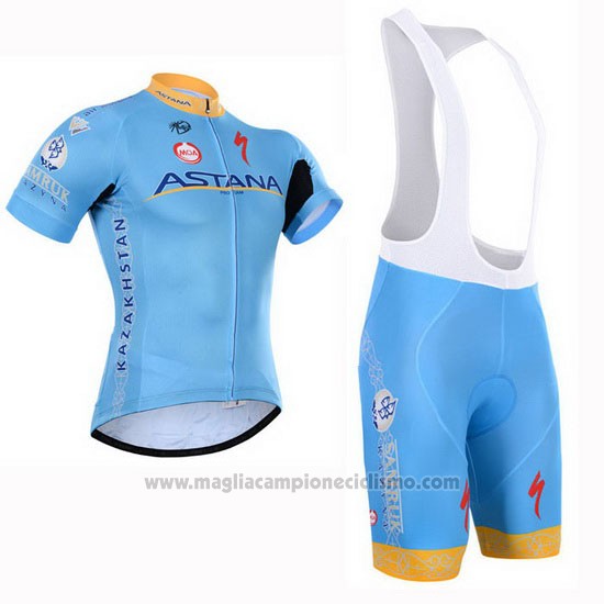 2015 Abbigliamento Ciclismo Astana Azzurro Manica Corta e Salopette